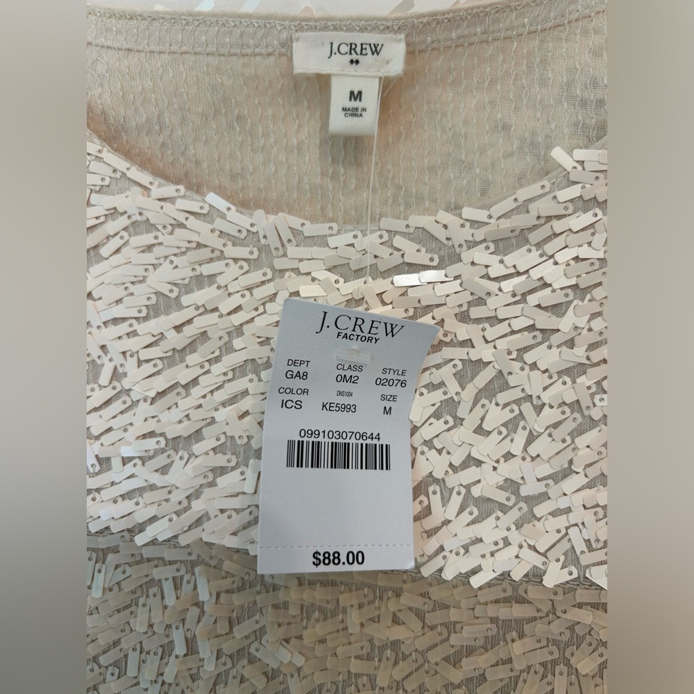 J. Crew rectangle sequin tank top, NWOT, cream and pale tan, pull over, Size Med - Picture 8 of 16